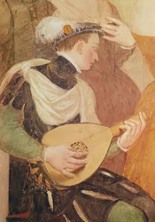 Invitation to the Dance, detalj av en musiker, fresk från 1570